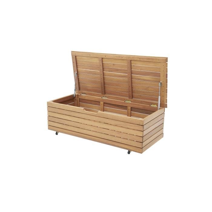 Cassapanca da giardino 190L in legno esotico di eucalipto FSC - 190 L -  48,5 x 109,5 x 37 cm - Con ruote - Effetto teak