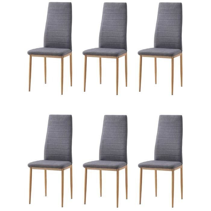 LAUREATE Set di 6 sedie da pranzo in legno effetto metallo - tessuto grigio - Contemporaneo - L 44 x P 43 cm