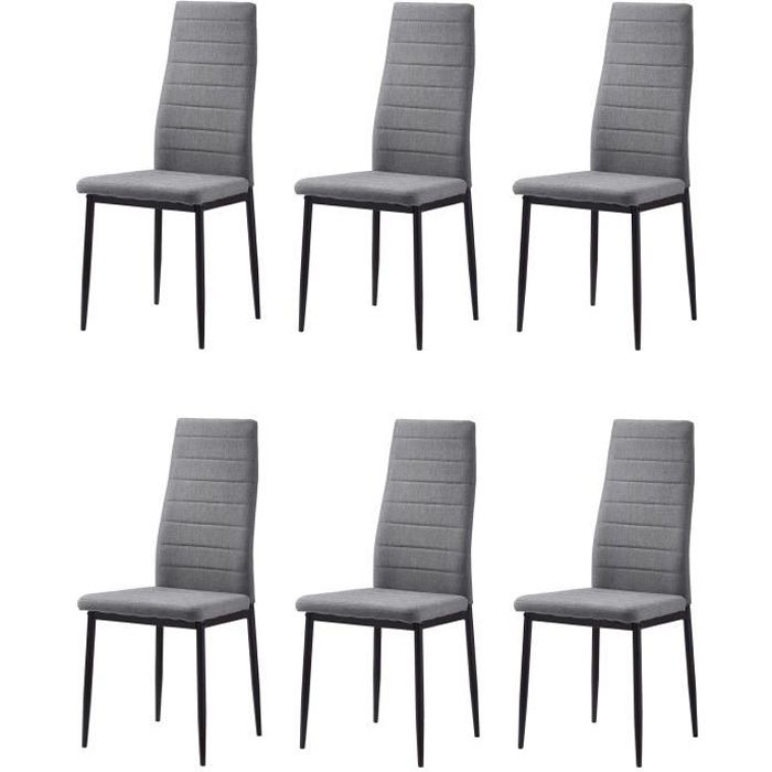 LAUREATE Set di 6 sedie da pranzo in metallo nero - Tessuto grigio mel –