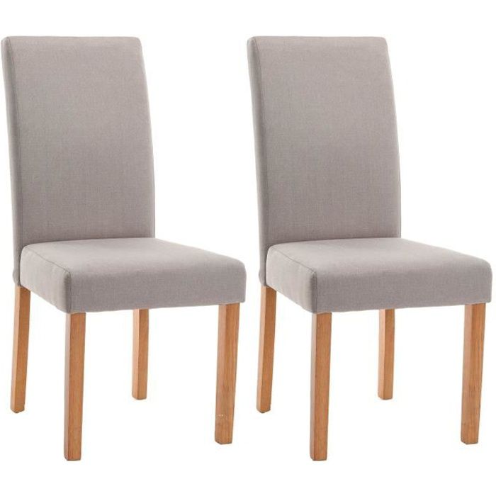 ELYNA Set di 2 sedie da pranzo - Base in legno naturale - Tessuto di lino - L 47 x P 60 x H 100 cm