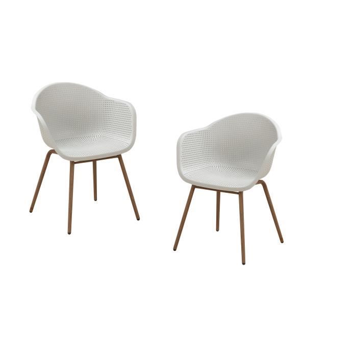 Set di 2 poltrone scandinave - Seduta in plastica, gamba in acciaio con decoro in legno naturale - Bianco