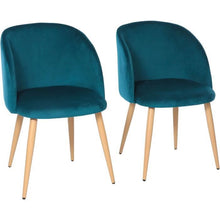 Carica l&#39;immagine nel visualizzatore di Gallery, Set di 2 sedie in velluto blu anatra - Gambe in metallo - L 55 x P 45 x H 99 cm - CURVY