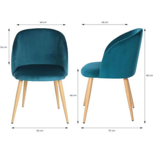 Set di 2 sedie in velluto blu anatra - Gambe in metallo - L 55 x P 45 x H 99 cm - CURVY