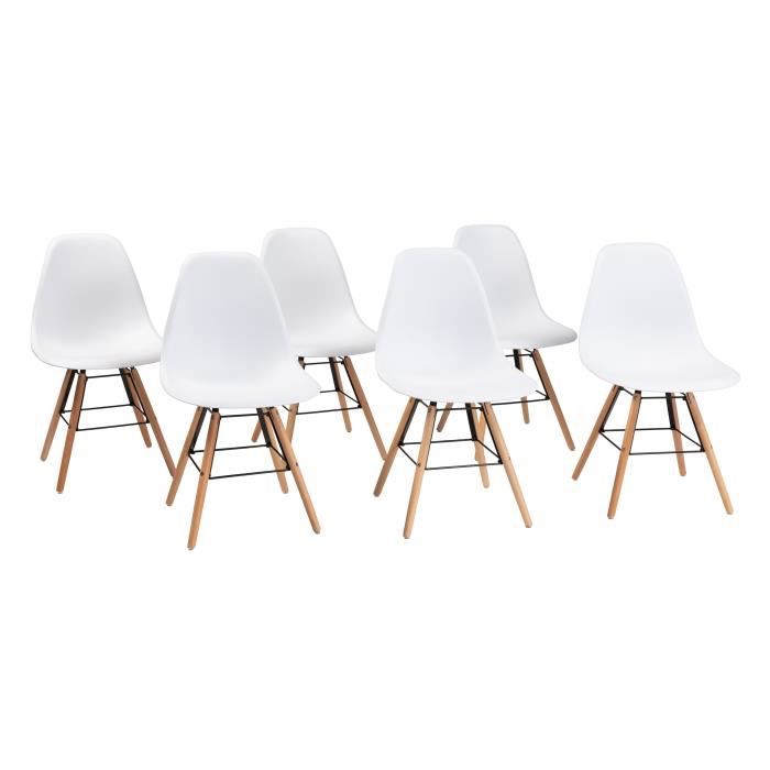 Set di 6 sedie bianche con gambe in legno - L 47 x P 52 x H 83 cm
